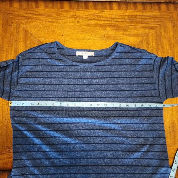 LOFT Blue Striped Mixed Fabric Top - Picture 10 of 10